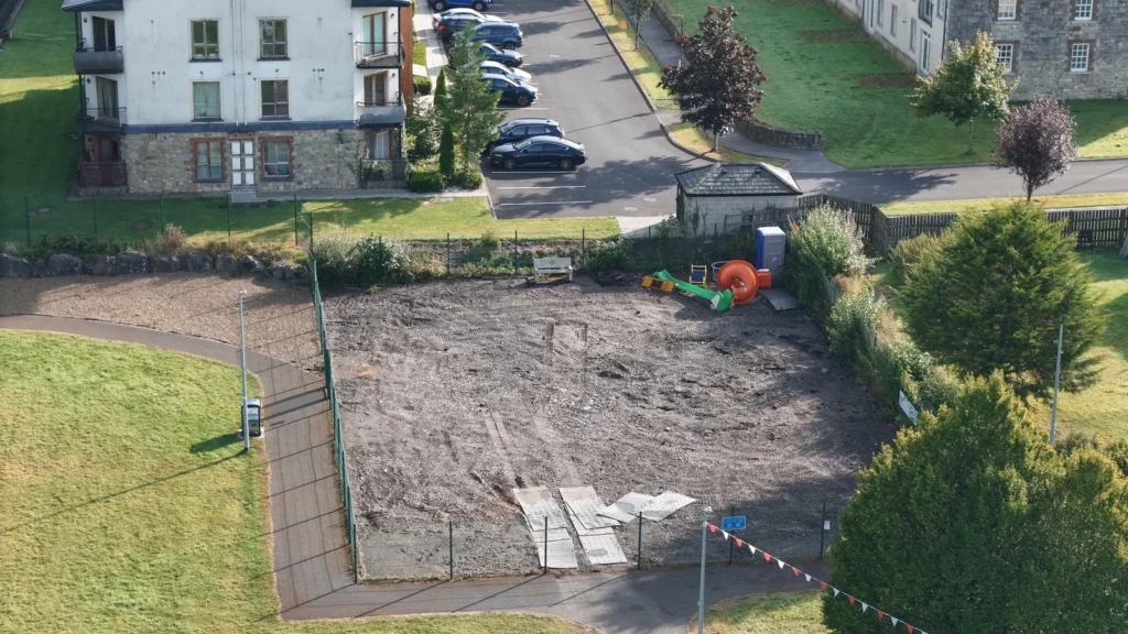 Cleared playground site in Ballyconnell during refurbishment works