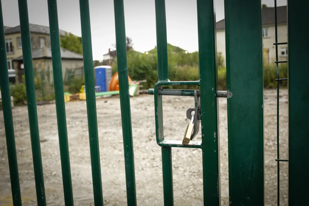 Locked gate at Ballyconnell Community Playground during its temporary closure