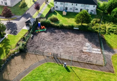 Aerial view of Ballyconnell Community Playground with equipment removed during refurbishment