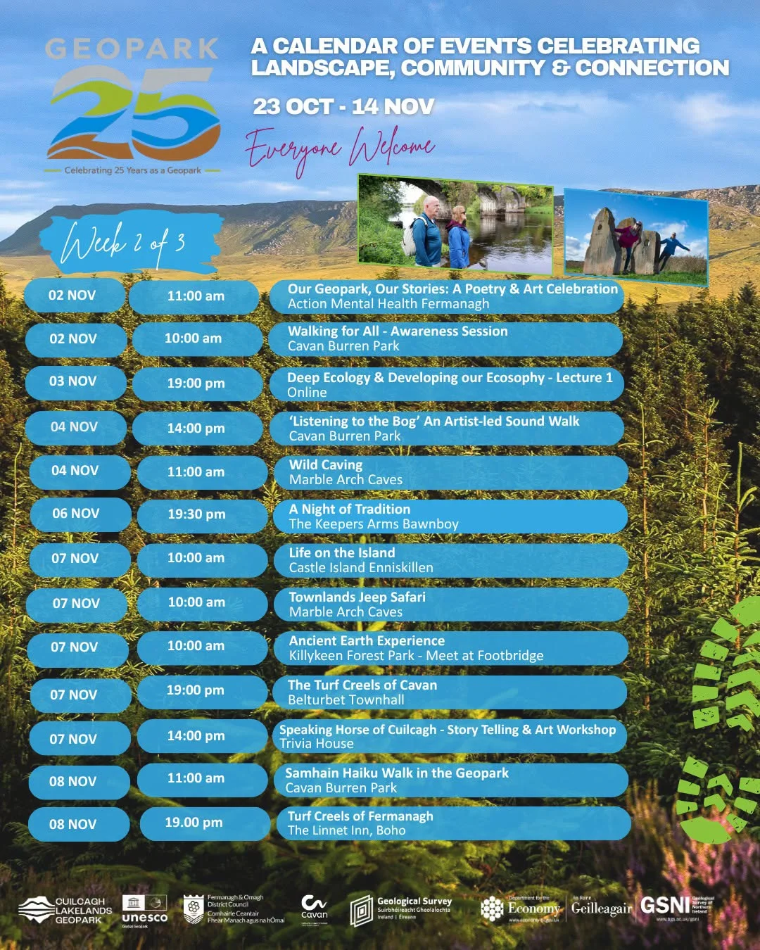 Week two programme. Source: Cuilcagh Lakelands Geopark.
